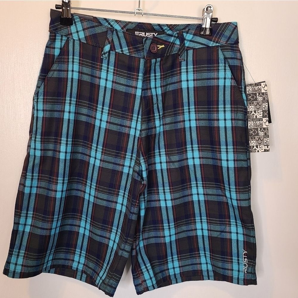 Rusty Blue Checkard Skateboard Shorts Tween Boys Size 18 NEW WITH TAGS